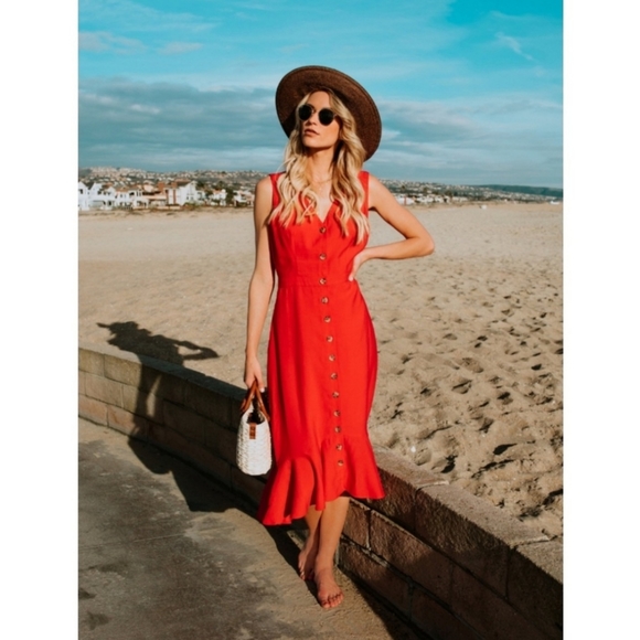 Vici Dresses & Skirts - VICI Minka Button Down Ruffle Midi Dress